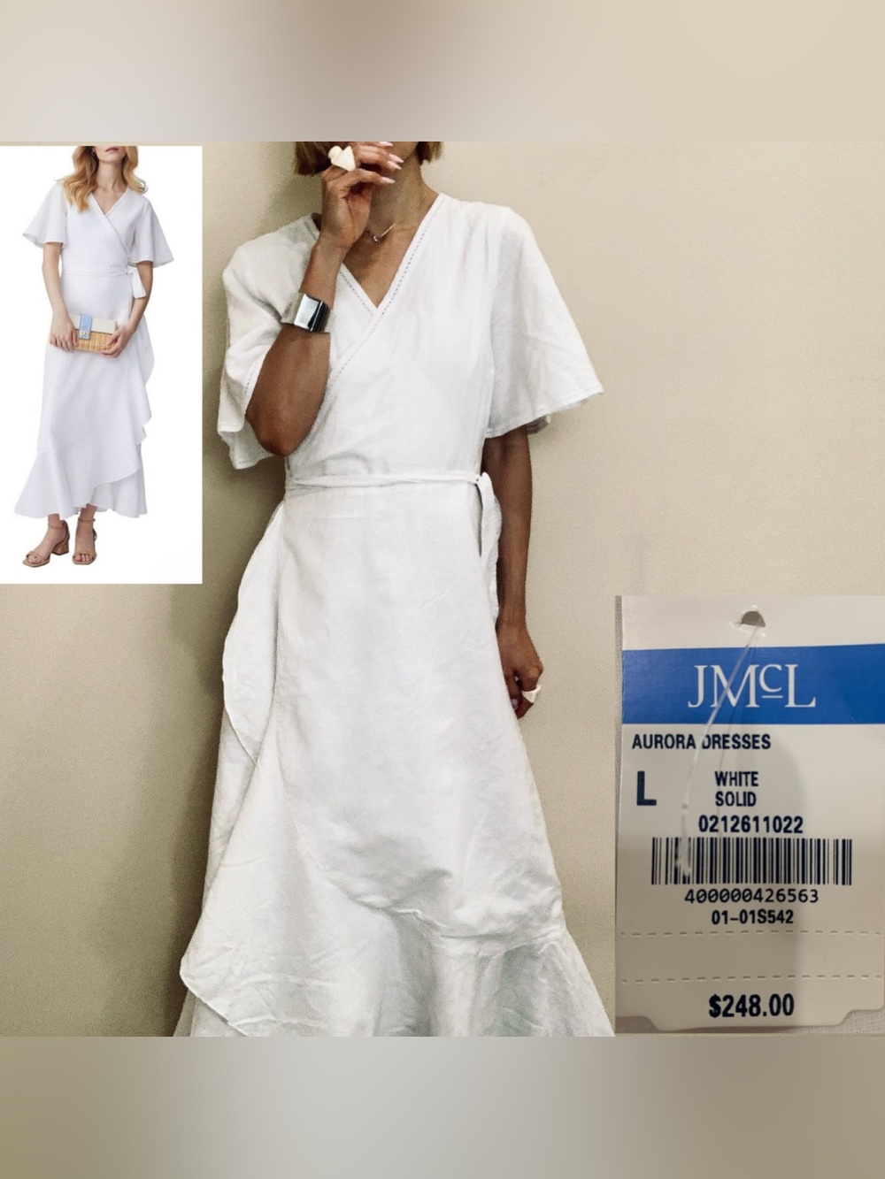 $248 Brand New with tag J.McLaughin linen wrapping dress size L